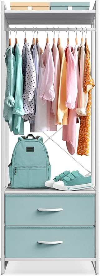Sorbus Premium Cothing Rack with Drawers - Heavy Duty Wardrobe Closet with Metal Frame & Wooden Top - 70Inch Tall Garment Rac