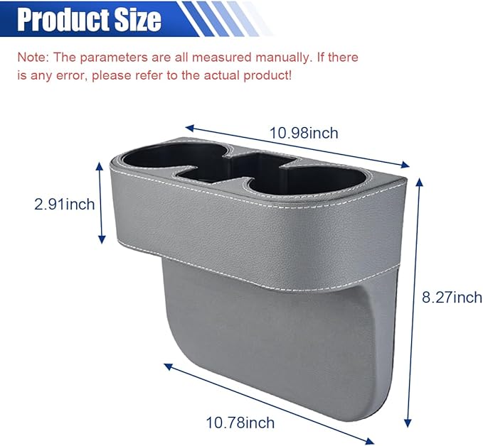 Car Cup Holder, Auto Front Seat Organizer, Multifunctional Cup Drink Holders with PU Leather Cover, Gap Filler Storage Box Coin Bucket Console Side Pocket Cell Mobile Phone Holder (Gray)