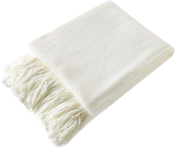 Homiest Decorative Knitted Throw Blanket with Fringe Soft & Cozy Tassel Blanket for Couch Sofa Bed- 50 x 60 (50" x 60", Ivory