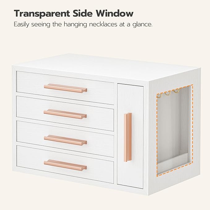 HOOBRO Jewelry Box for Women, Wooden Jewelry Organizer with Transparent Window, 4-Layer Jewelry Organizer Box, Jewelry Holder