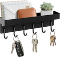 Magnetic Key Holder Wall Mount, Small Metal Key Rack with Tray, 9.6 Inch, 6 Hooks, 2 Installation Options, Black