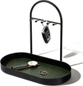 MAQUITA Jewelry Organizer Stand & Key Holder Tray with Acrylic Base, Key Stand and Jewelry Tray with 5 Hooks