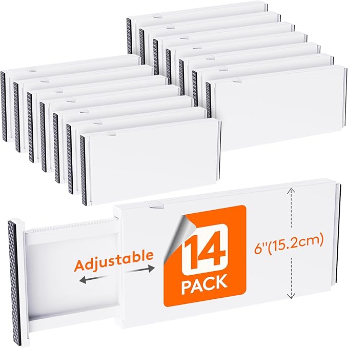 Lifewit 14 Pack 6" High Drawer Dividers 34-56cm/13.5-22" Adjustable Drawer Organizer for Clothes/Utensils, Expandable Drawer 