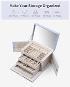 VLANDO Jewelry Box for Girls, 4-Tier Jewelry Organizer with Lock, Mirror Jewelry Box for Earring, Ring, Necklace and Bracelet