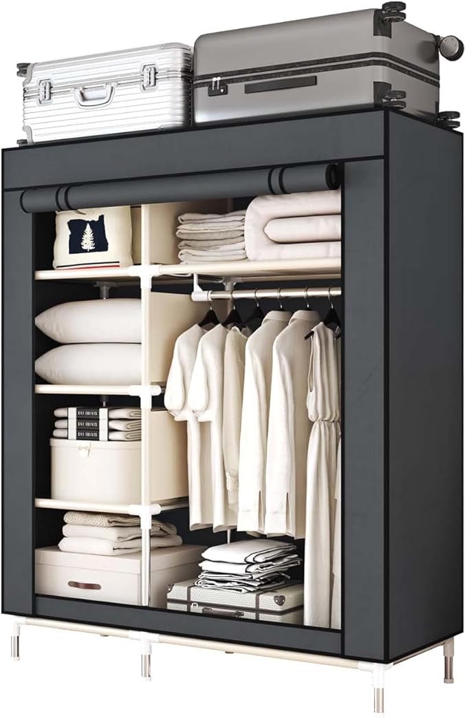Portable Wardrobe Closet Durable and Easy to Assemble Heavy Duty Clothes Rack with Non-Woven Cover Fabric Best for Bedroom an