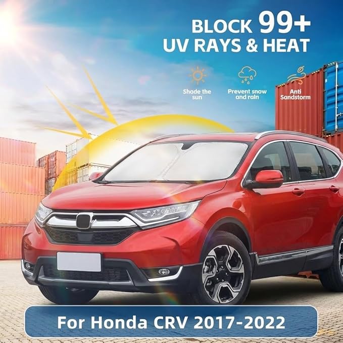 for Honda CRV Windshield Sun Shade 2017-2022, 4-Layer 260T Front Window UV Protection, Custom Fit CR-V Foldable Sun Visor, Car Accessories for Summer