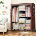 Portable Wardrobe, Easy Hanging Closet 6 Side Pockets Large Capacity Clothes Organizer Comes with 2 Hanging Poles and Storage