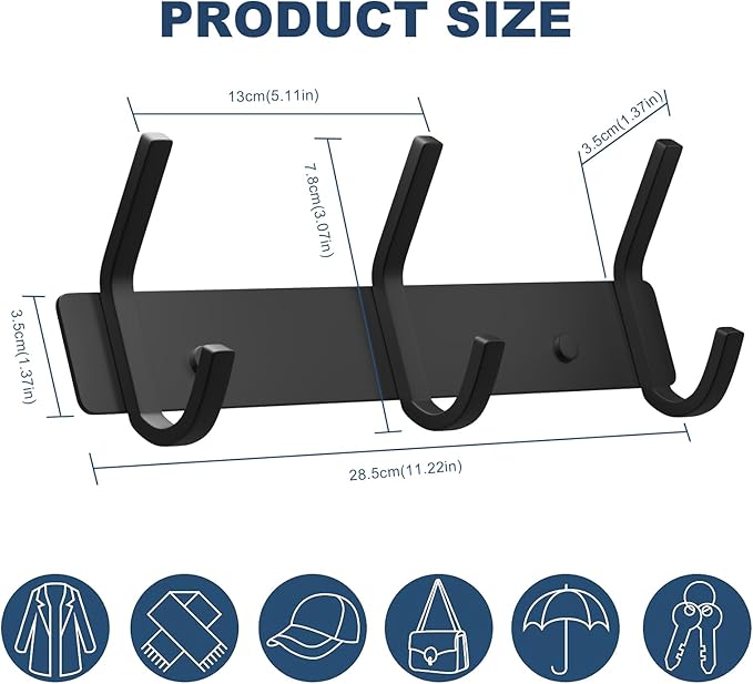 VAEHOLD 2PACK Coat Hooks Wall Hook for Hanging Clothes Robes Towels Hats Heavy Duty Coat Hanger Coat Rack Wall Mount with 3 H