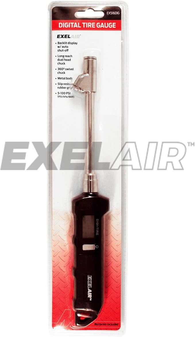 EXELAIR EX516DIG by Milton Digital Dual Head Tire Gauge with Extended Swivel Air Chuck,Black/Silver
