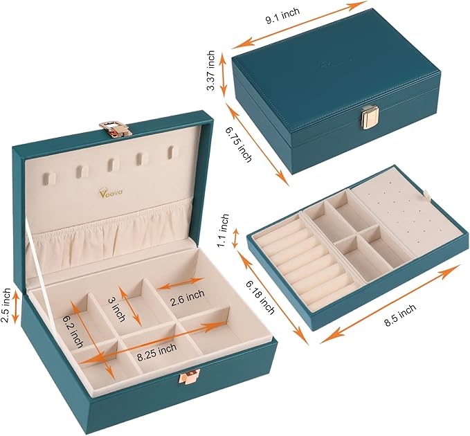 Voova Jewelry Box Organizer for Women Girls, 2 Layer Large Men Jewelry Storage Case, PU Leather Display Jewellery Holder with