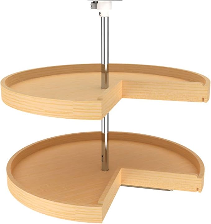 Rev-A-Shelf 28" Pie-Cut Lazy Susan Organizer for Base Corner Kitchen Cabinets, Banded Wood Home Storage 2-Shelves w/Telescopi
