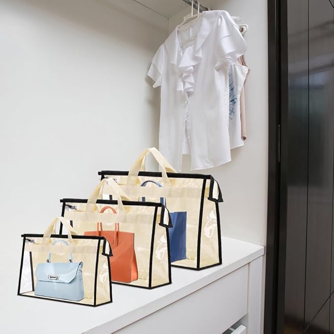15 PCS Dust Bags for Handbags,Purse Protector Storage Bag,Purse Cover Hanging Closet Organizer with Zipper Handle,Clear Handb