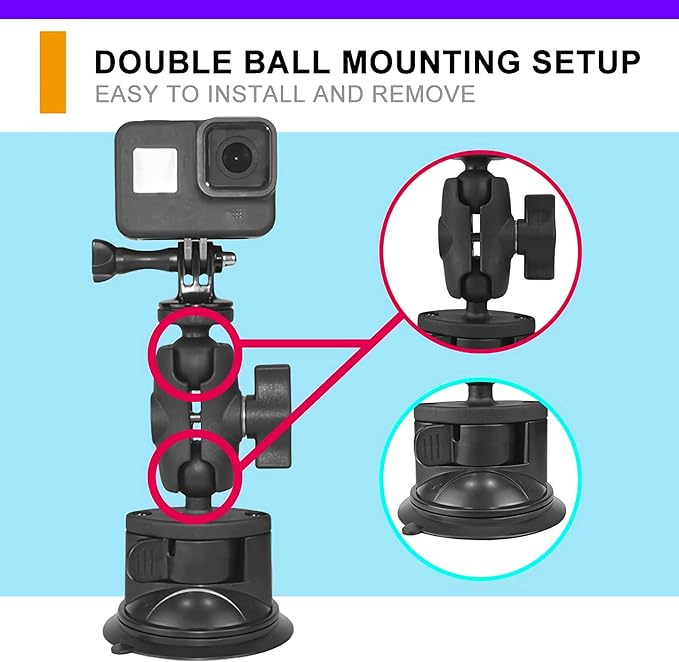 Car Windshield Suction Cup Mount for Insta360 ACE Pro ONE X4 X3 X2 X R RS GO 2 3, GoPro Hero Max Fusin 12 11 Accessories and DJI OSMO Action Camera Dash Cam Holder
