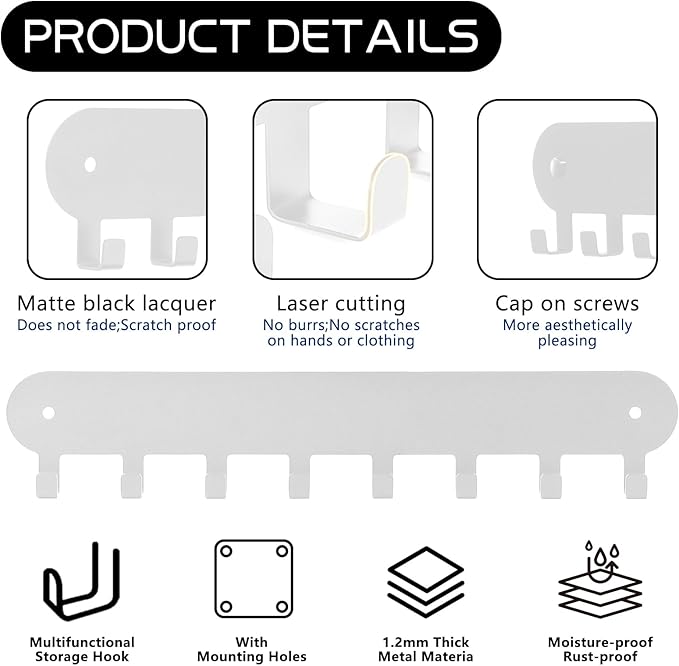 2 Pack Key Holder Wall Mount, Wall Mount Key Holder, Keys Holder On Wall, Key Hooks with 8 Hooks, Key Rack for Wall No Drill 