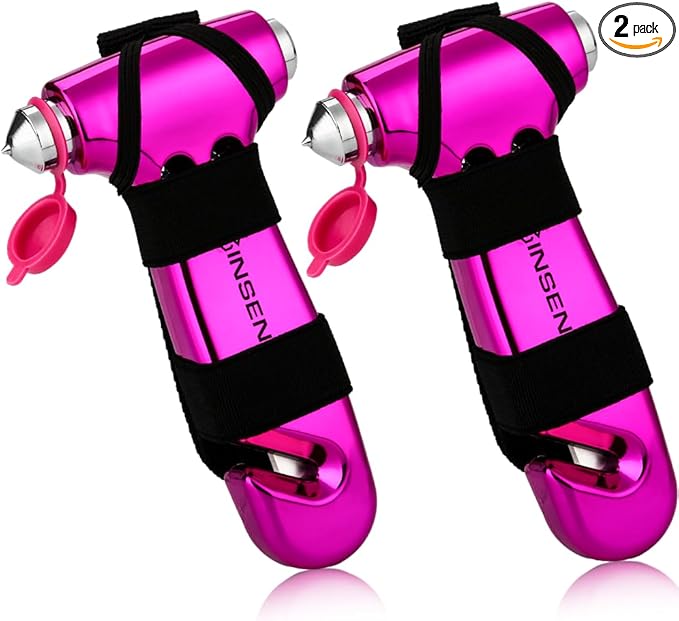 SINSEN Car Window Breaker Seatbelt Cutter, Glass Breaker Emergency Tool, Safaty Hammer Escape Kit, 3-in-1, Neon Purple
