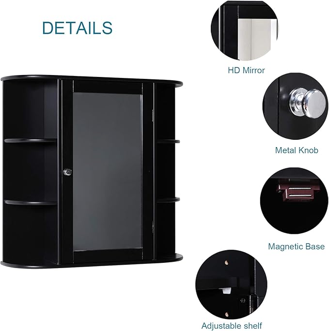 Iwell Bathroom Medicine Cabinet with Mirror, Wall Cabinet with 2 Adjustable Shelves & 6 Open Shelves, Bathroom Cabinet Wall M