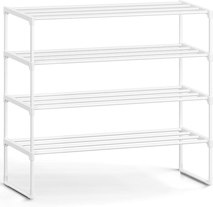 SONGMICS Shoe Rack, 4-Tier Shoe Organizer, Metal Storage Shelf, Upright or Upside Down, for 20-25 Pairs, Stackable, for Entry