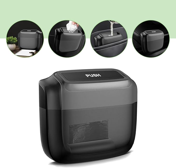 Car Trash Can, Portable Push to Open Storage Bucket with 30 Trash Bags, Waterproof Anti-Leak Hanging Clutter Canister with Lid, Universal Large Capacity Supplies Box for Car Truck Van (Black)
