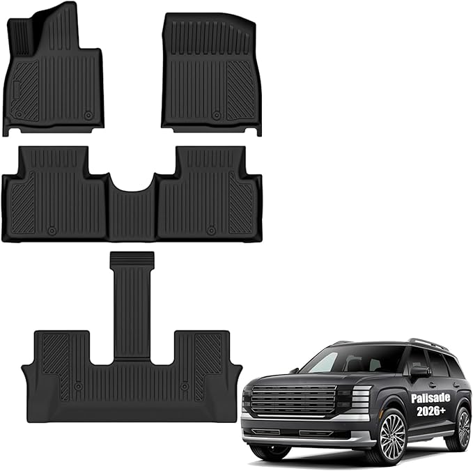 Auxko All Weather Floor Mats for Hyundai Palisade 2026 7/8 Seats Gasoline Only All Season TPE Accessories Guard Odorless Anti-Slip Floor Liners for Hyundai Palisade 2026 7/8 Passengers
