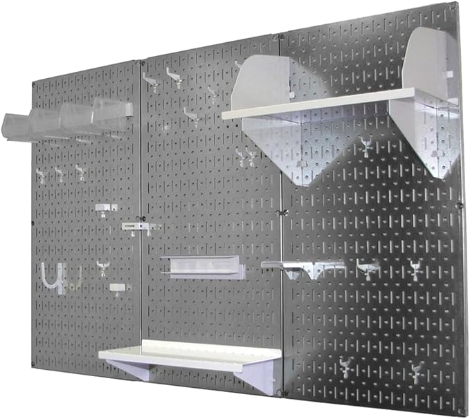 Wall Control Pegboard Organizer 4 ft. Metal Pegboard Standard Tool Storage Kit with Galvanized Toolboard and White Accessorie