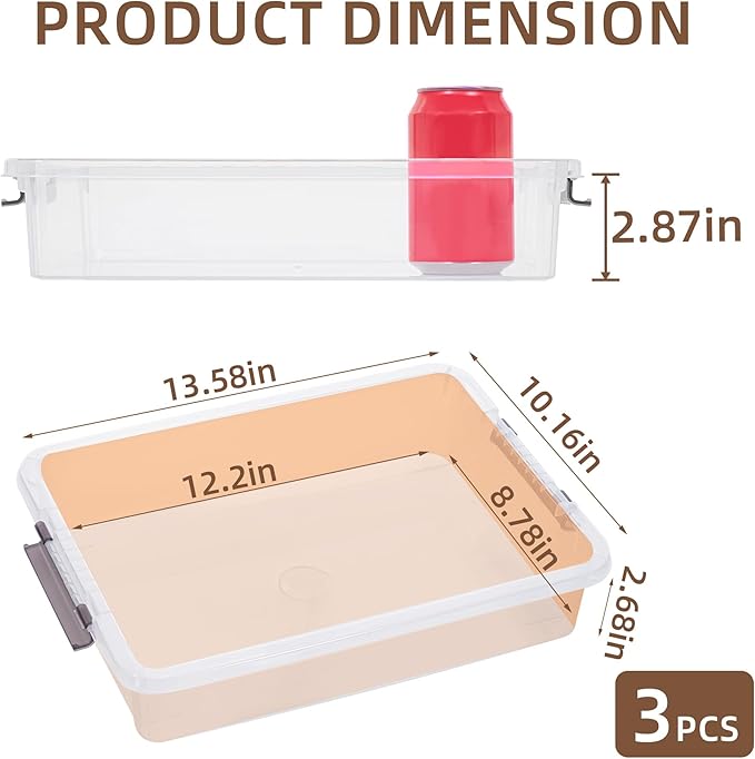 Citylife 3 PCS Plastic Storage Bins with Latching Lids Portable Project Case Clear File Box Stackable Storage Containers for 