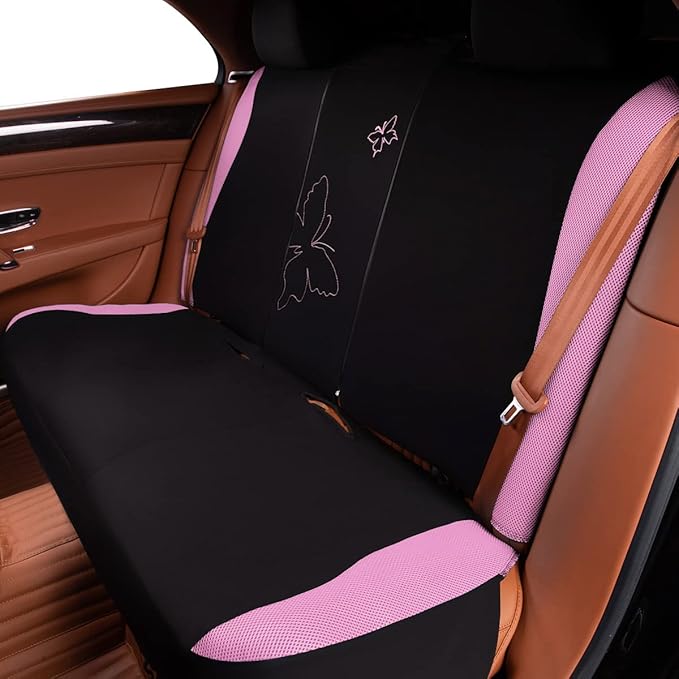 Flying Banner Butterfly car seat Covers ful Set Fashion Universal Lady Woman Female Rear Bench Split Colorized (Pink, Full Se