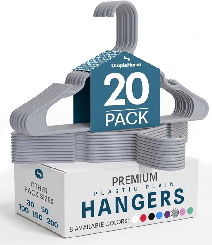 Utopia Home Plastic Hangers 20 Pack - Perfect Space Saving Clothes Hanger - Durable and Strong - Perfect Closet Organizers wi