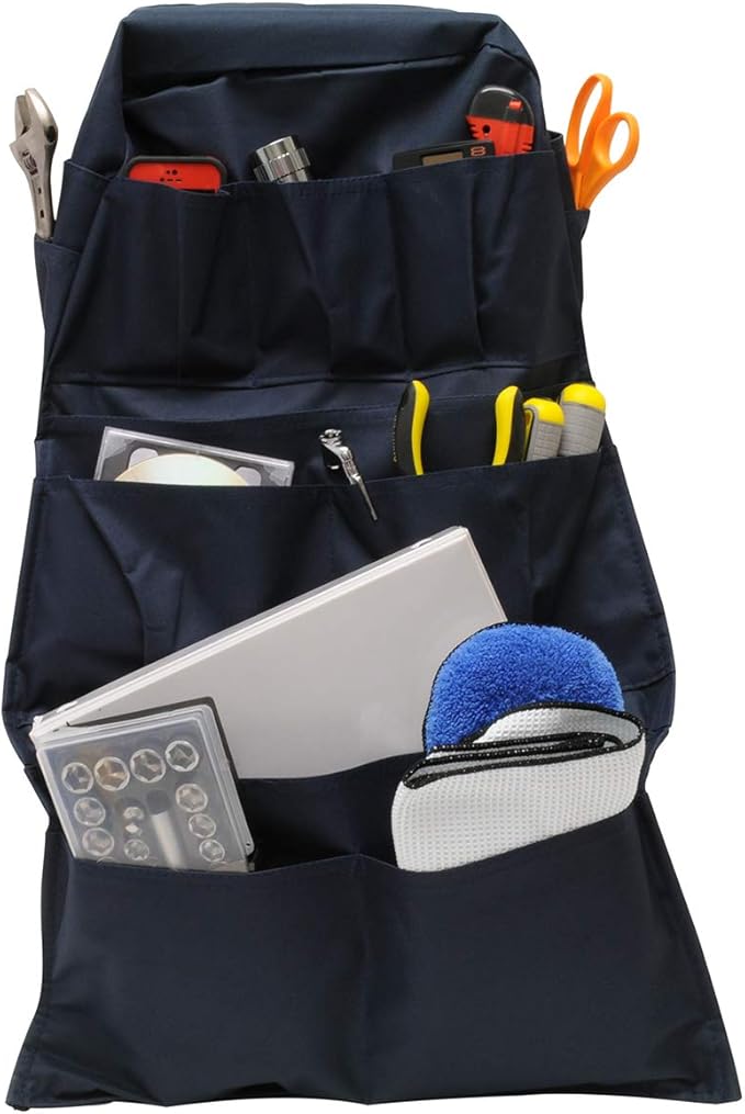 RoadPro RPSB-14BL Truck Seat Organizer 14-Pocket Back Seat Organizer Travel Essentials Semi Truck Accessories, Blue