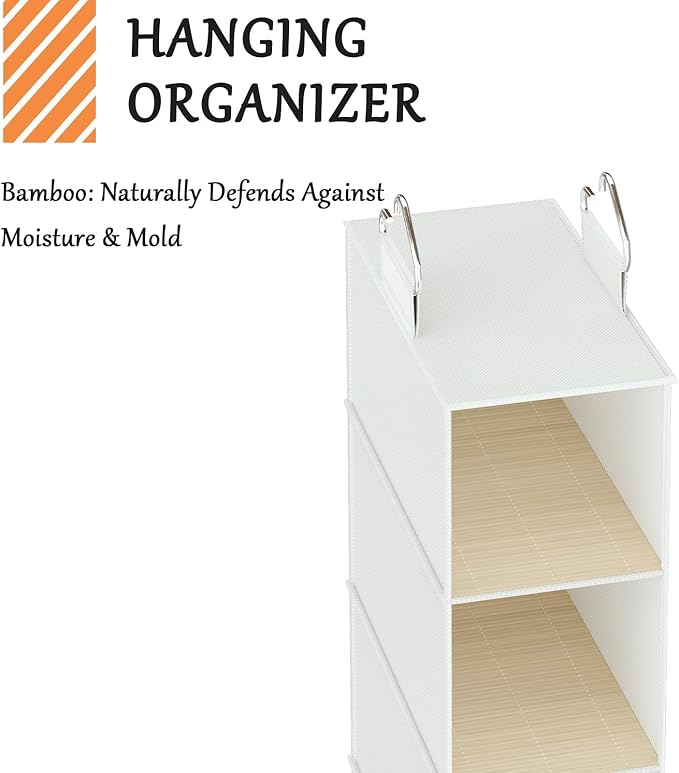VERONLY Hanging Shoe Shelves - 6 Section,Closet Organizer Set of 2 with Woven Bamboo Shelves,Slim 5.5” Wide Design for Space-