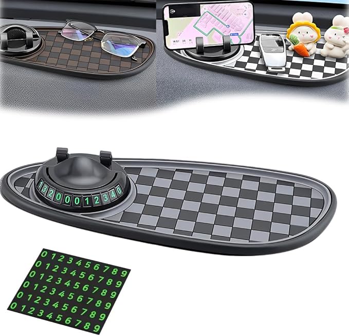 Multifunctional Car Anti Slip Pad, Multifunctional Rotatable Phone Holder Car DashboardMat with Temporary Parking Number, Aut