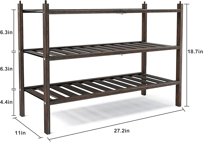 Dranixly Shoe Rack, 3-Tier Bamboo Stackable Shelf Storage Organizer, Stand for Closet, Entryway, Hallway, Bathroom and Living