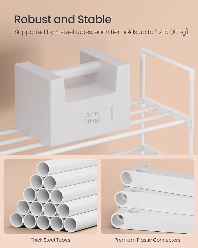 SONGMICS Shoe Rack, 3-Tier Shoe Organizer, Metal Storage Shelf, Upright or Upside Down, for 16-20 Pairs, Stackable, for Entry