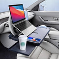 2 in 1 Large Steering Wheel Desk with Dual Slide-Out Trays, Steering Wheel Table Tray Fits for Most Cars, Adjustable Laptop Tray for Car