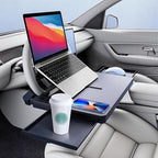 2 in 1 Large Steering Wheel Desk with Dual Slide-Out Trays, Steering Wheel Table Tray Fits for Most Cars, Adjustable Laptop Tray for Car