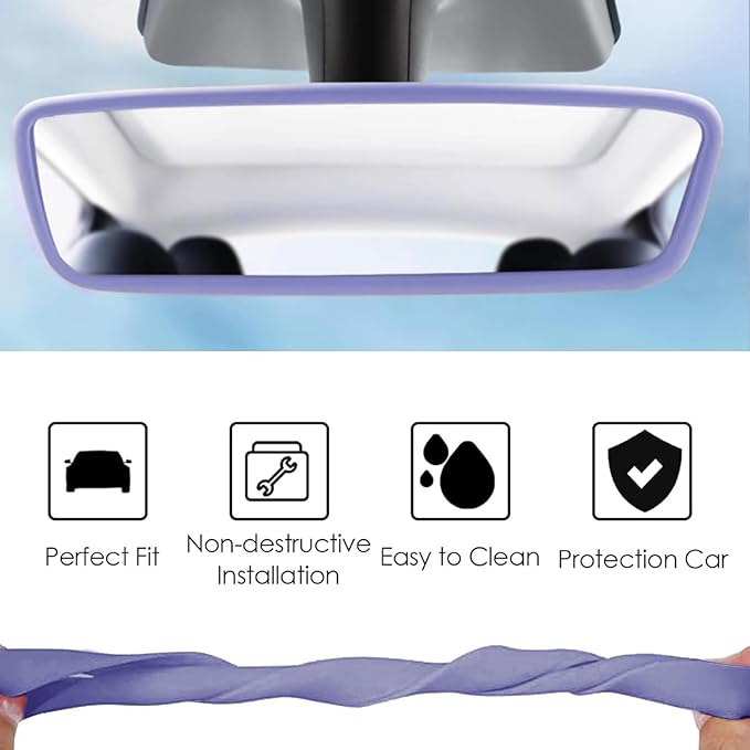 2PCS Protector Trim Frame Compatible with Tesla Model 3 Y 2020-2024 2025 2026 Screen Edge Frame Rearview Mirror Cover Interior Decorations Center Console Decor Highland Juniper Accessories (Purple)
