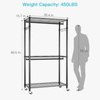 FUTASSI P1 Heavy Duty Garment Rack, 3 Tiers Adjustable Rolling Metal Closet Organizer with Lockable Wheels, FreeStanding Ward