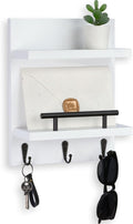 Key Holder Wall Mount, Mail Shelf Decor with 3 Key Hooks, Versatile Wood Wall Organizer for Entryway Hallway (8.2” x 10.6”x 3