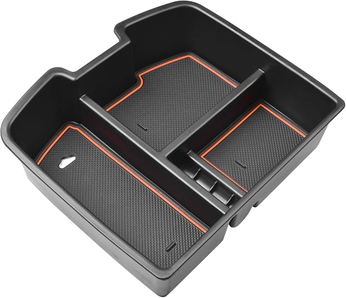 Center Console Organizer Compatible with 2007-2014 Chevy Silverado GMC Sierra Avalanche Tahoe Suburban Yukon Yukon XL Accessories, Floor Mounted Center Console ONLY, Orange Trim