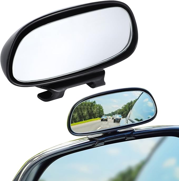 LivTee Blind Spot Mirror, HD Glass Frameless Convex Rear View Mirrors Exterior Accessories with Wide Angle Adjustable Stick for Car SUV and Trucks, Black