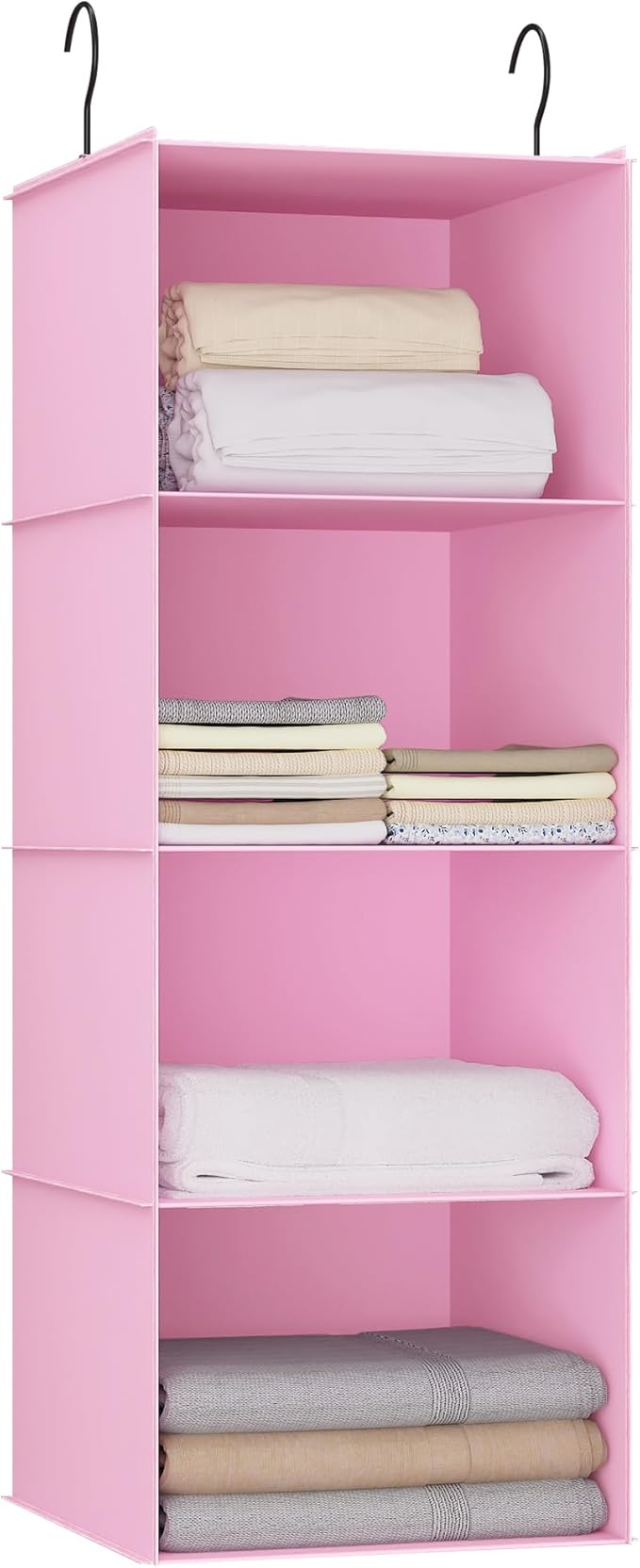 Hanging Closet Organizer, Easy Mount Foldable 4-Shelf Hanging Closet Wardrobe Storage Shelves, Clothes Handbag Shoes Accessor