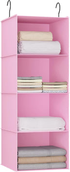 Hanging Closet Organizer, Easy Mount Foldable 4-Shelf Hanging Closet Wardrobe Storage Shelves, Clothes Handbag Shoes Accessor