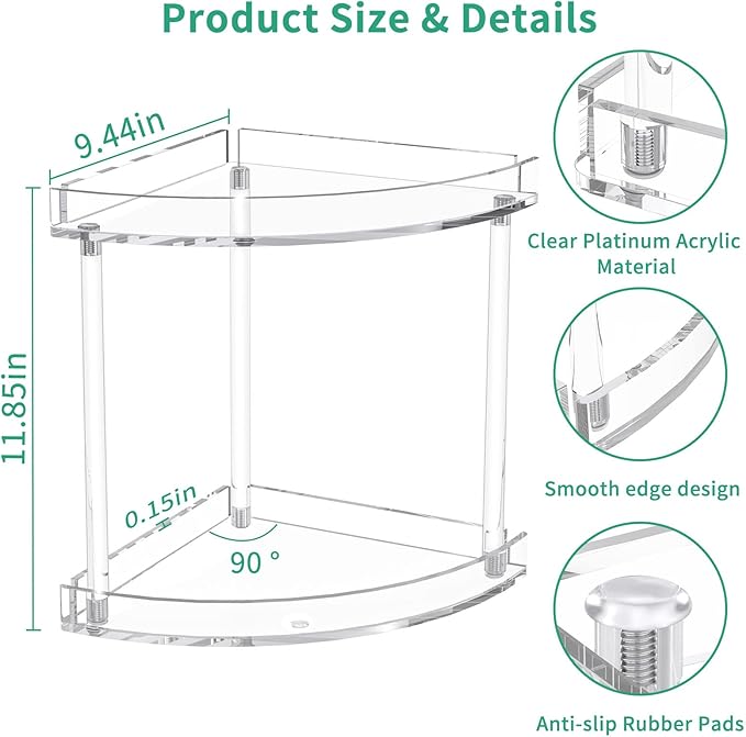 NPPLUS 2 Tier Acrylic Bathroom Counter Organizer, Clear Bathroom Countertop Corner Organizer, 2-Tier Corner Storage Shelf Van
