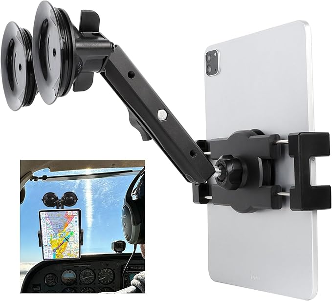 Dual Suction Cup Tablet Holder Mount for Personal Airplane/Boat/Car/Truck Windshield, Pilots iPad Holder Fits iPad Pro Air and Other 4.7-13" Tablets