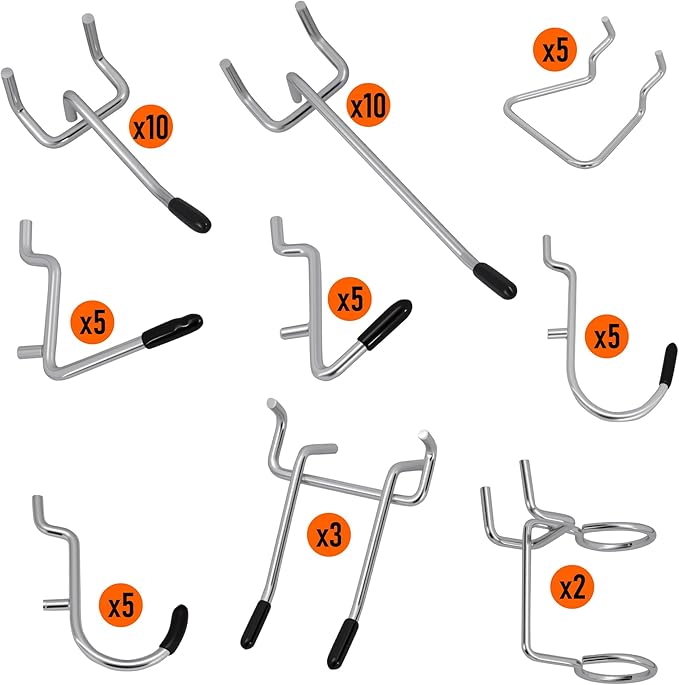 50-Piece Pedboard Hook Set, Durable Metal Hooks for Tool Hangging, Workshop, Garage and Home Organization