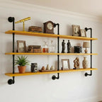 Industrial Pipe Wall Shelves - 60" Rustic Natural Oak Solid Wood, 9.85" Deep Floating Shelving for Farmhouse Rustic Decor, St