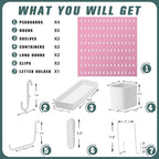 MULSAME Pegboard Combination Kit, Wall Mounted Storage Set with 4 Pegboards & 14 Accessories Hanging, Pink Peg Boards Organiz