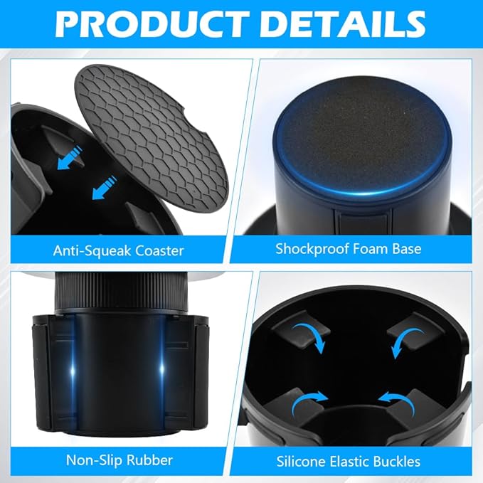 2-in-1 Car Cup Holder Expander with 4 Hooks - Upgraded Adjustable & Expandable Base, Offset Option, Versatile Car Accessories Fits Yeti, Hydroflask, Large Water Bottles