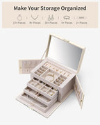 Vlando Jewelry Box for Mothers Day Teacher Appreciation Gifts, 4-Tier Jewelry Organizer with Lock, Mirror Jewelry Box for Ear