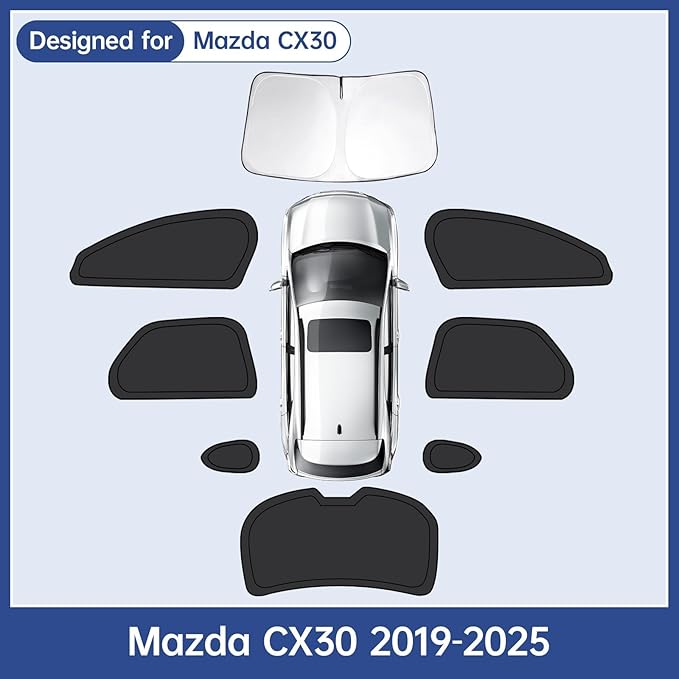 8pcs Car Window Shades for Mazda CX30 2019-2025, Full Car Window Covers for Privacy, Sunshades for CX-30 Front Rear Windshield Side Windows to Block UV and Protect Privacy