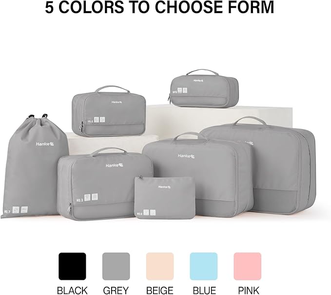 Hanke 7 Set Compression Packing Cubes for Travel, Expandable Large Packing Cubes for Suitcases and Backpack, Luggage Packing 